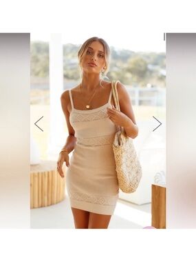 Hello Molly Venus Retrograde Knit Mini Dress in Beige